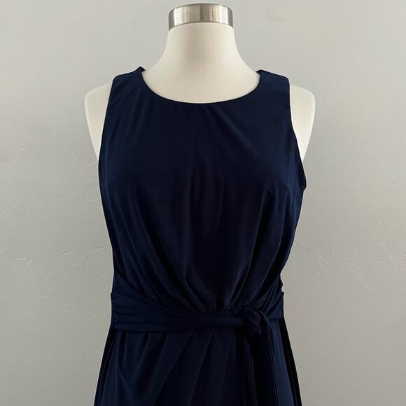Superfoxx California Dreams Faux Wrap Dress Sleeveless Draped Navy Blue Medium - Picture 4 of 13